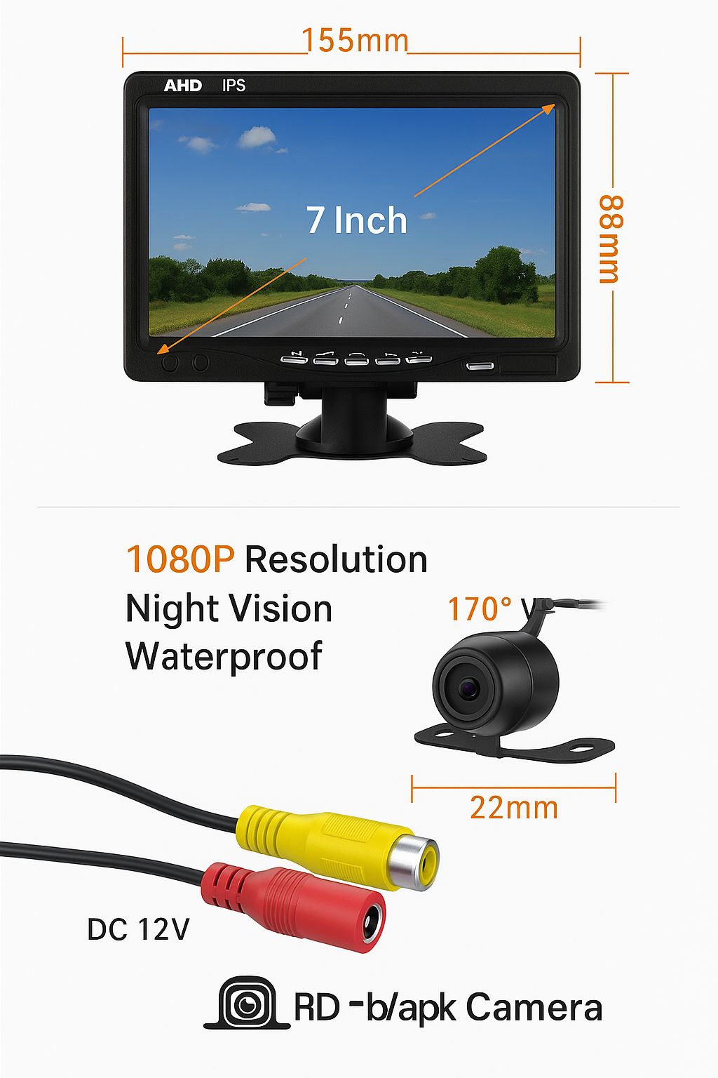 Moniteur AHD IPS 7” – Affichage Haute Définition pour Caméra de Recul